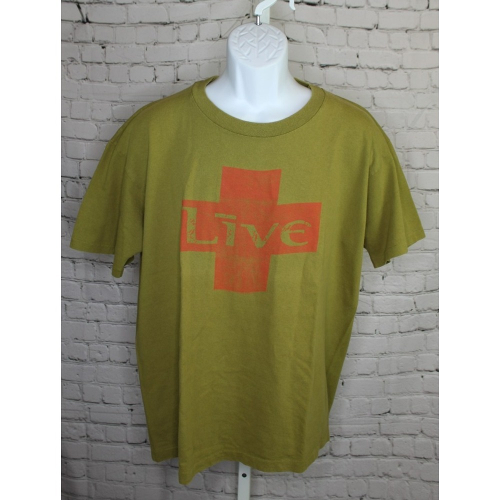 Vintage 90's Live Band T-shirt Single Stitch Olive Green Mens XL Faded